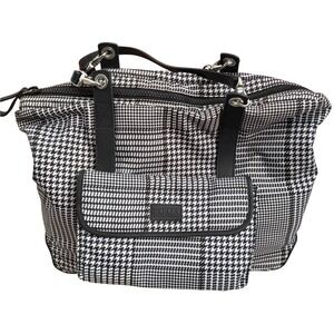 Lauren Ralph Lauren Houndstooth Tote Bag Black White Large Zippered Shoulder Bag